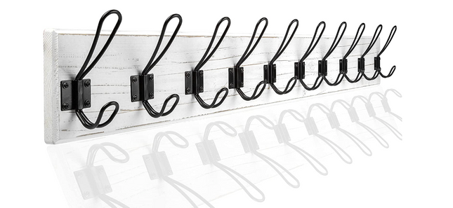 Ilyapa Wall Mounted Coat Rack, White Wooden Coat Hook Rail - 38" with 10 Dual Hooks