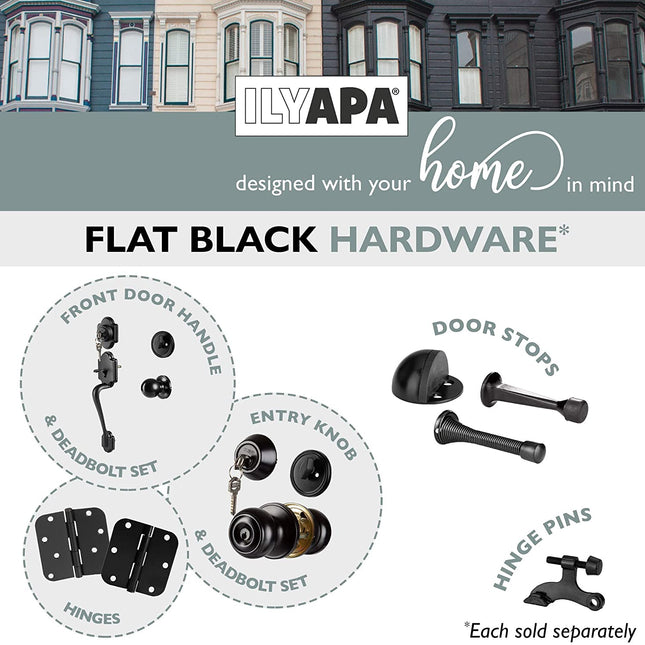 Traditional Style Front Door Exterior Handleset - Elegant Lock Set Handle Hardware with Single Cylinder Deadbolt Lock and Knob - Improved Classic Matte Black Finish