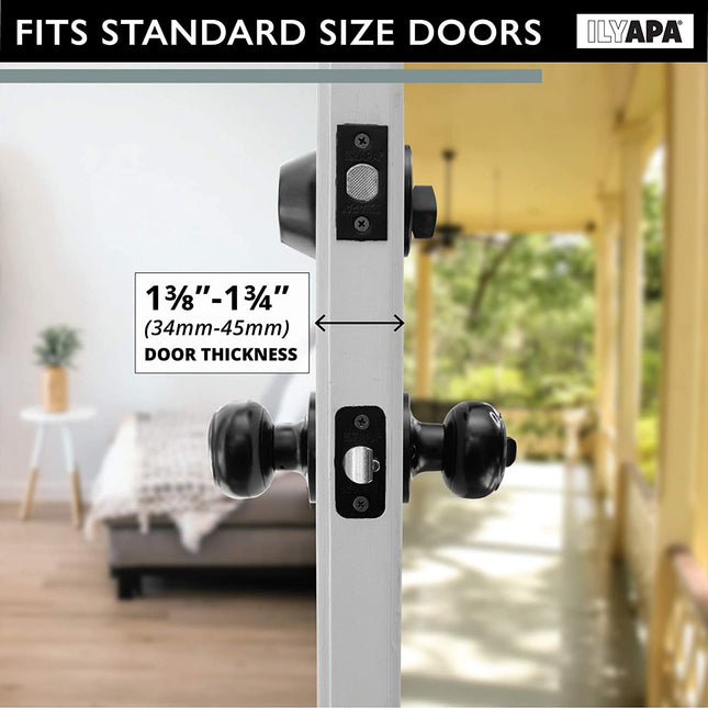Entry Door Knob and Deadbolt Lock Set, 3 Pack - Black Classic Design