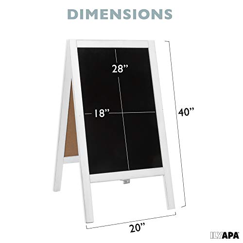 Wooden A-Frame Sign with Eraser & Chalk - 40 x 20 Inches Magnetic Sidewalk Chalkboard - Sturdy Freestanding White Sandwich Board Menu Display for Restaurant, Business Or Wedding