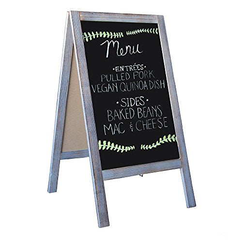 Wooden A-Frame Sign with Eraser & Chalk - 40 x 20 Inches Magnetic Sidewalk Chalkboard - Sturdy Freestanding Grey Sandwich Board Menu Display for Restaurant, Business or Wedding