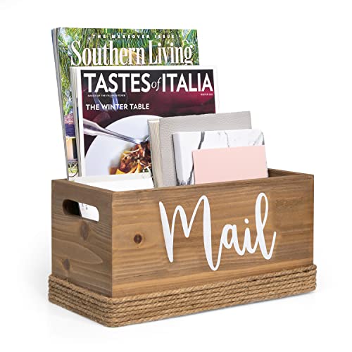 Ilyapa Tabletop Mail Sorter with Chalkboard - Boho Jute Wrapped Brown Wood