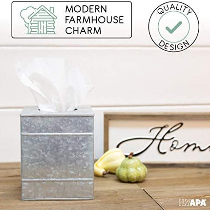 Ilyapa Tissue Box Cover Square - Rustic Galvanized Metal Tissue Box Holder