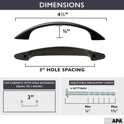 Oil Rubbed Bronze Kitchen Cabinet Pull Handles - 3 Inch Hole Center Handle Pulls - 10 Pack of Kitchen Cabinet Hardware