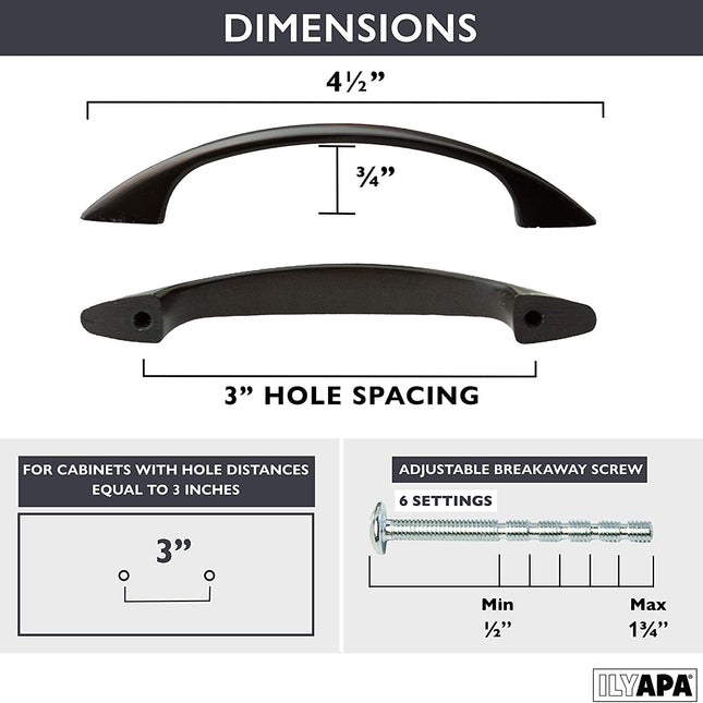 Oil Rubbed Bronze Kitchen Cabinet Pull Handles - 3 Inch Hole Center Handle Pulls - 10 Pack of Kitchen Cabinet Hardware