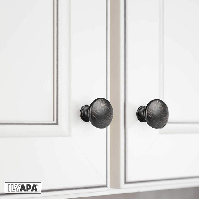 Ilyapa Oil Rubbed Bronze Kitchen Cabinet Knobs - 5 Pack of Round Drawer Handles