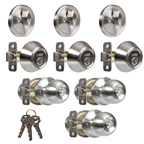 Ilyapa Entry Knob with Deadbolt Set - Ball, Satin Nickle 3 Pack