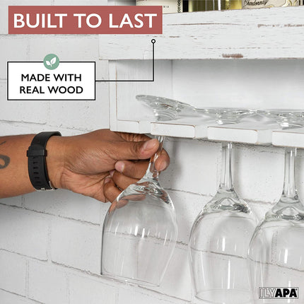 Ilyapa Wine Rack Wall Mount, Weathered White Wood - Mounted Wooden Wine Holder