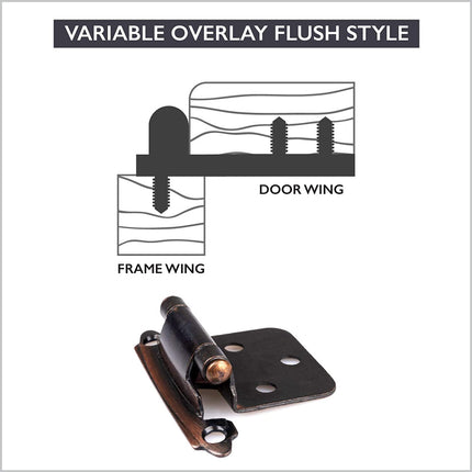 Self Closing Cabinet Hinges Oil Rubbed Bronze, 50 Pack - Variable Overlay Flush Kitchen Cabinet Door Hinge Hardware