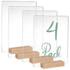 Acrylic Sign Holders with Natural Wood Stands, 4 Pack - 8x10 Inch Blank Table Numbers Set for Wedding