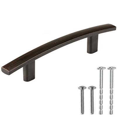 Oil Rubbed Bronze Kitchen Cabinet Handles - 3 Inch Hole Center Curved Bar Pulls - 10 Pack of Kitchen Cabinet Hardware