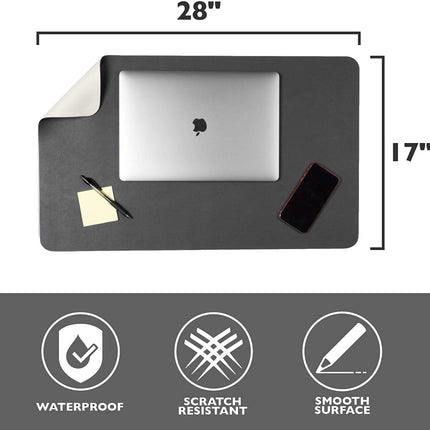 Office Desk Mat, Double Sided Cream & Graphite - 28 x 17 Inch Leather Style Computer Pad for Desk