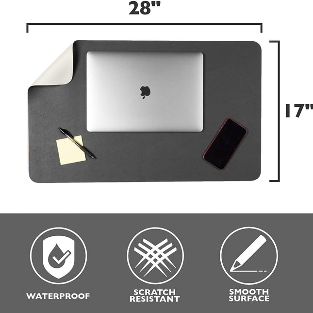 Office Desk Mat, Double Sided Cream & Graphite - 28 x 17 Inch Leather Style Computer Pad for Desk