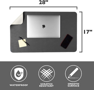 Office Desk Mat, Double Sided Cream & Graphite - 28 x 17 Inch Leather Style Computer Pad for Desk