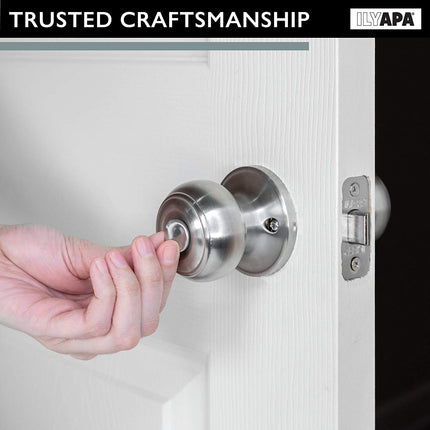 Interior Privacy Door Knob - Keyless Locking Door Handles for Bedroom or Bathroom - Satin Nickel Finish
