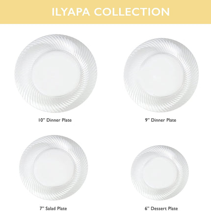 100 Premium Disposable Clear Plastic Plates for Dinner Party or Wedding - 9 Inch Fancy