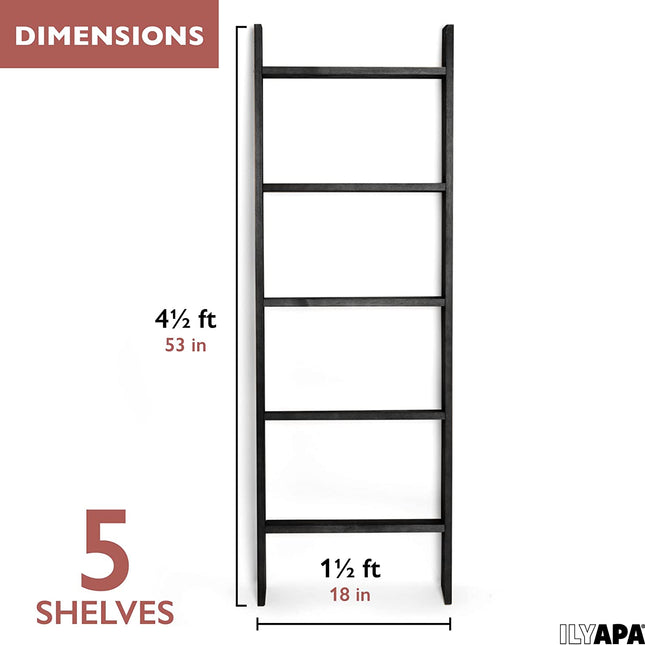 Ilyapa Blanket Ladder for The Living Room - Rustic Decorative Quilt Ladder, Black Weathered Wood