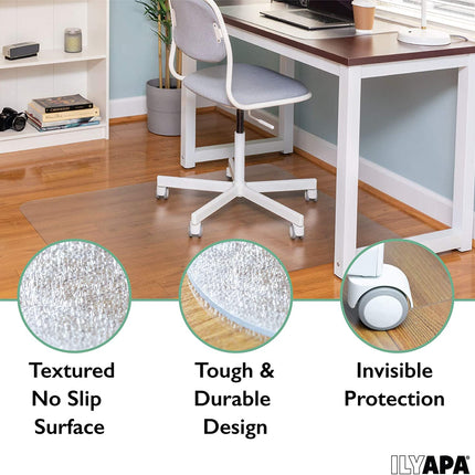 Ilyapa Large, Heavy Duty Office Chair Mat, 47 x 59 Inches - Clear, Durable PVC Chair Mat for Hardwood Floors - Protective Floor Mat for Office, Computer Desk Chair Mat