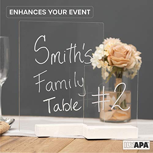 Acrylic Sign Holders with White Wood Stands, 4 Pack - 8x10 Inch Blank Table Numbers Set for Wedding