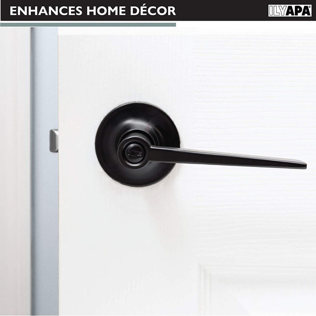 Ilyapa Privacy Door Lever for Bed/Bath - Contemporary, Matte Black Reversible Interior Keyless Turn Thumb Locking Door Leverset, Matte Black, 10 Pack