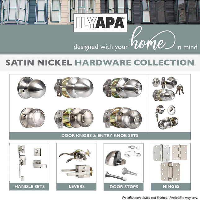 Ilyapa Entry Knob with Deadbolt Set - Ball, Satin Nickle 3 Pack