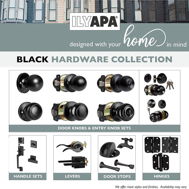 Privacy Door Knobs for Bed and Bath - Ball, Matte Black Interior Keyless 10 Pack