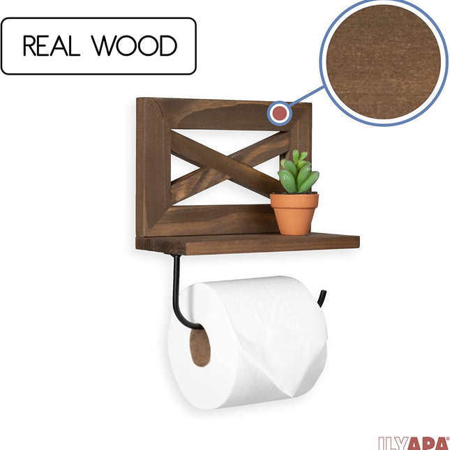 Farmhouse Toilet Paper Holder for Bathroom - Barnwood Rustic Wood Wall Mount
