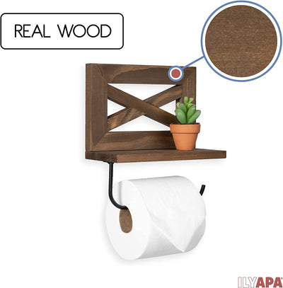 Farmhouse Toilet Paper Holder for Bathroom - Barnwood Rustic Wood Wall Mount