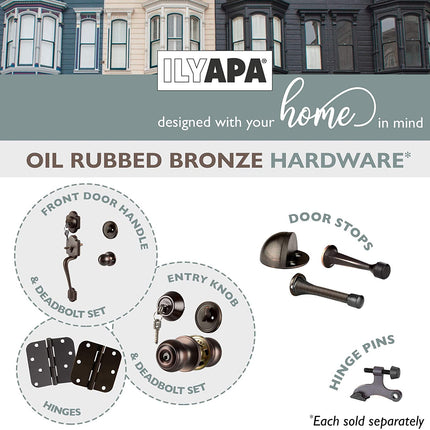 Traditional Style Front Door Exterior Handleset - Elegant Lock Set Handle Hardware with Single Cylinder Deadbolt Lock and Knob - Improved Classic Oil Rubbed Bronze Finish