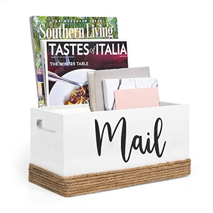 Ilyapa Tabletop Mail Sorter with Chalkboard - Boho Jute Wrapped White Wood