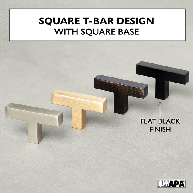 Black Kitchen Cabinet Knobs, 25 Pack - Modern Square T-Knob Drawer Pull Handle Hardware