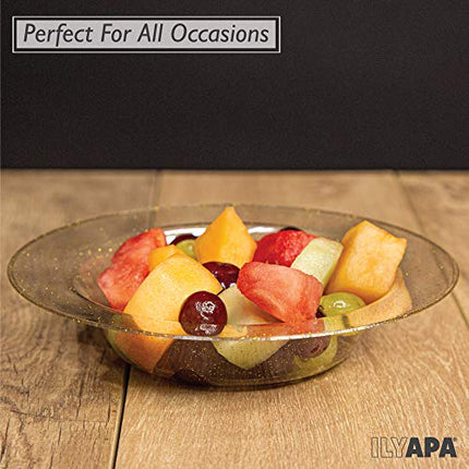 12oz Plastic Bowls Set of 100 - Gold Glitter Heavy Duty Disposable Bowl Pack