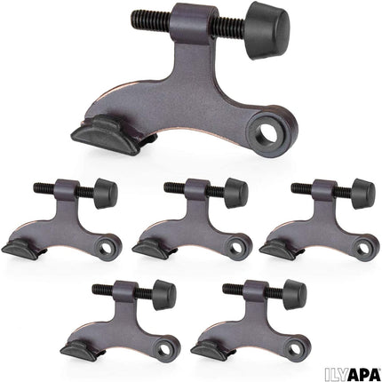 6 Pack Hinge Pin Oil Rubbed Bronze Door Stops -Heavy Duty Adjustable Door Stopper 2-1/2" x 1-3/4",with Black Rubber Bumper Tips