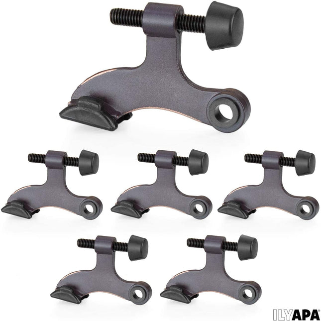 6 Pack Hinge Pin Oil Rubbed Bronze Door Stops -Heavy Duty Adjustable Door Stopper 2-1/2" x 1-3/4",with Black Rubber Bumper Tips