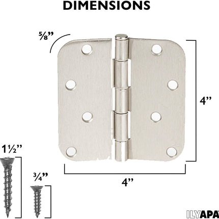 18 Pack of Door Hinges Satin Nickel - 4x4 Inch Interior Hinges for Doors with 5/8" Radius Corners