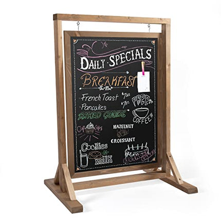 Ilyapa Rustic Double Sided Swinging Chalkboard Sidewalk Sign - Barnwood Magnetic A Frame Alternative Menu Board Sandwich Board Message Sign