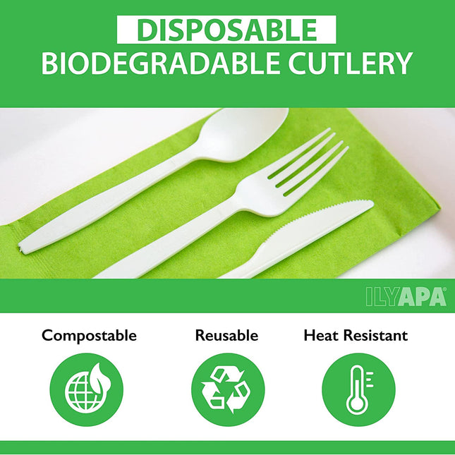 500 Compostable Forks - Heavyweight Biodegradable Fork Set - Bulk Disposable Cutlery for Party or Wedding