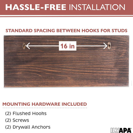 Wall Mounted Coat Rack with Shelf - 27 Inch Rustic Wooden 6 Hook Coat Hanger Rail, Espresso Wood, Black Metal Hooks