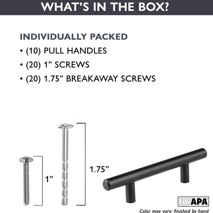 Black Kitchen Cabinet Handles - 3.75 Inch Hole Center Bar Pulls - 10 Pack of Kitchen Cabinet Hardware