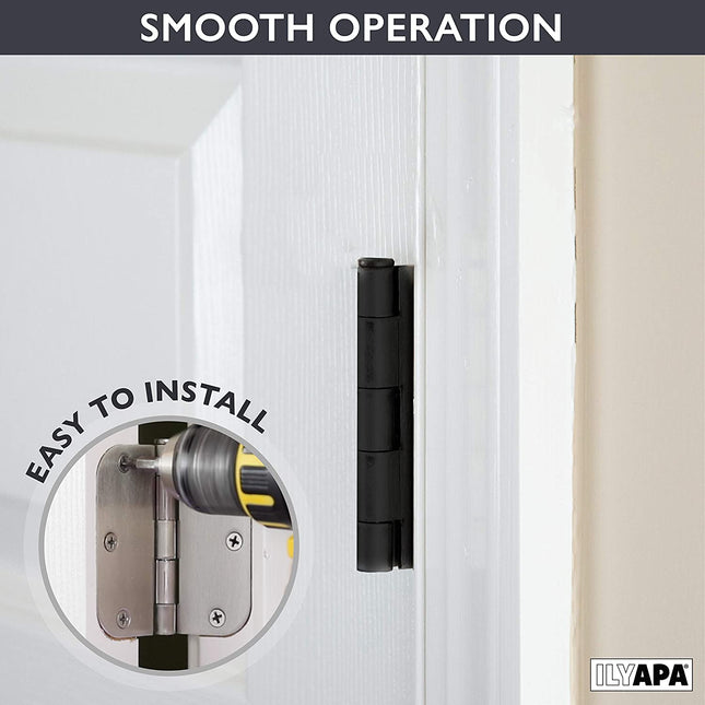 18 Pack of Door Hinges Flat Black - 3 1/2" x 3 1/2" Inch Interior Hinges for Doors Flat Black with 5/8" Radius Corners