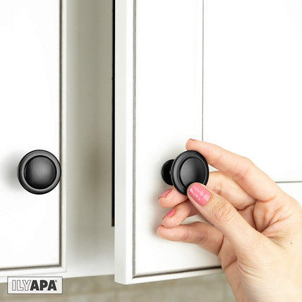 Flat Black Kitchen Cabinet Knobs - 1 1/4 Inch Round Drawer Handles - 25 Pack of Kitchen Cabinet Hardware