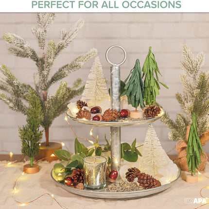 Galvanized Two Tier Serving Stand - 2 Tiered Metal Tray Platter for Cake, Dessert, Shrimp, Appetizers & More