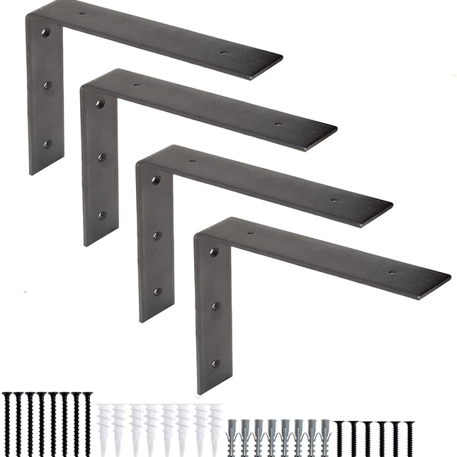Heavy Duty Floating Shelf Brackets, 4 Pack - 8x12 Inch Black Metal Shelf Holders
