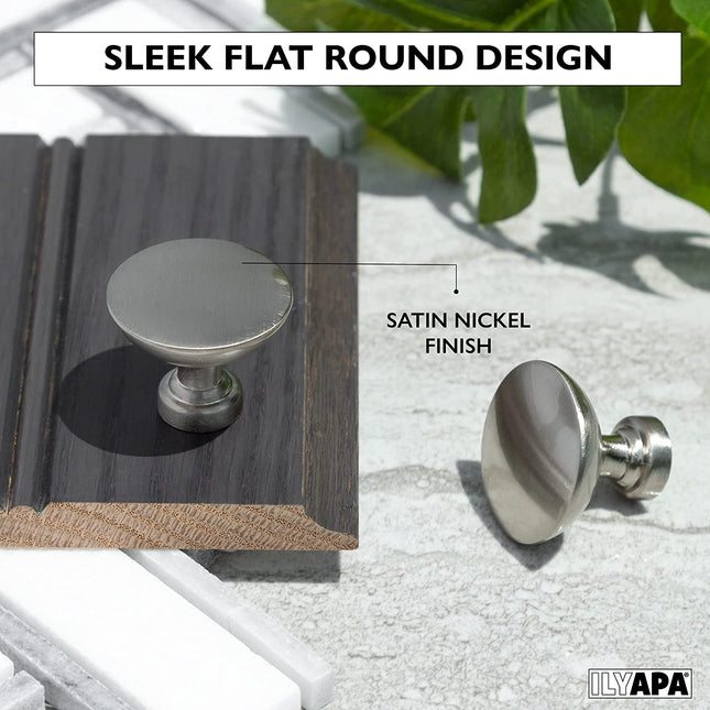 Ilyapa Satin Nickel Kitchen Cabinet Knobs - Round Drawer Handles - 25 Pack of Kitchen Cabinet Hardware