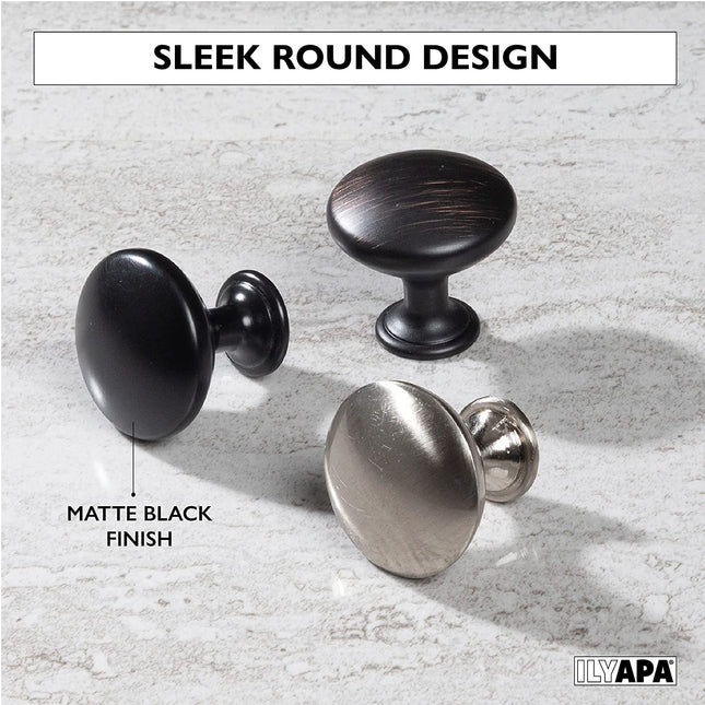 Ilyapa Matte Black Kitchen Cabinet Knobs - Round Drawer Handles - 10 Pack of Kitchen Cabinet Hardware