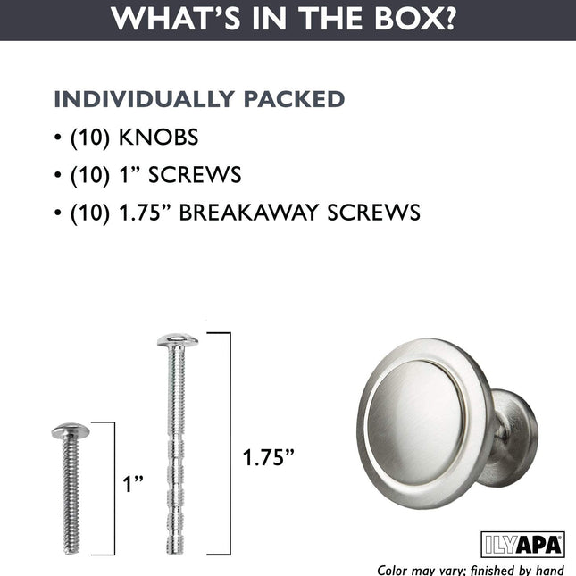 Satin Nickel Kitchen Cabinet Knobs - 1 1/4 Inch Round Drawer Handles - 10 Pack of Kitchen Cabinet Hardware