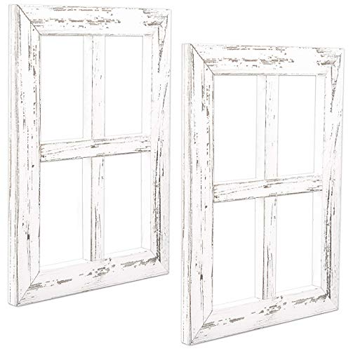 Ilyapa Window Frame Wall Decor 2 Pack - 11x15" Rustic White Wood