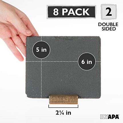 Mini Chalkboard Signs for Tables, 8 Pack - Rustic 5x6 Inch Small Slate Tabletop Chalk Boards with Wood Stands Set