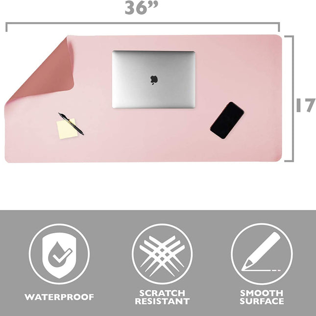 Office Desk Mat, Double Sided Blush & Mauve - 36 x 17 Inch Leather Style Computer Pad for Desk