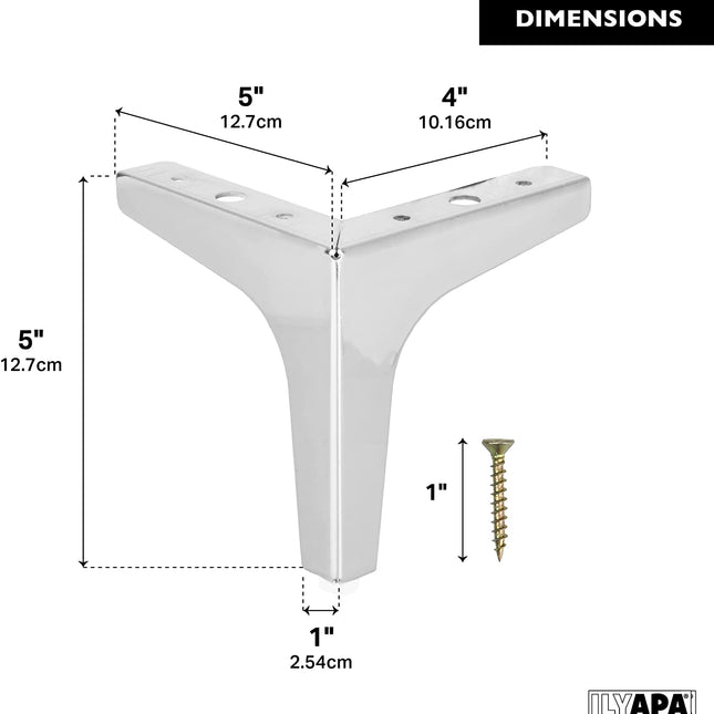 Ilyapa Triangular Metal Furniture Feet-Set of 4 Chrome Mid Century Modern 5 Inch